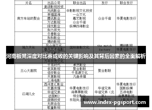 河南板凳深度对比赛成败的关键影响及其背后因素的全面解析